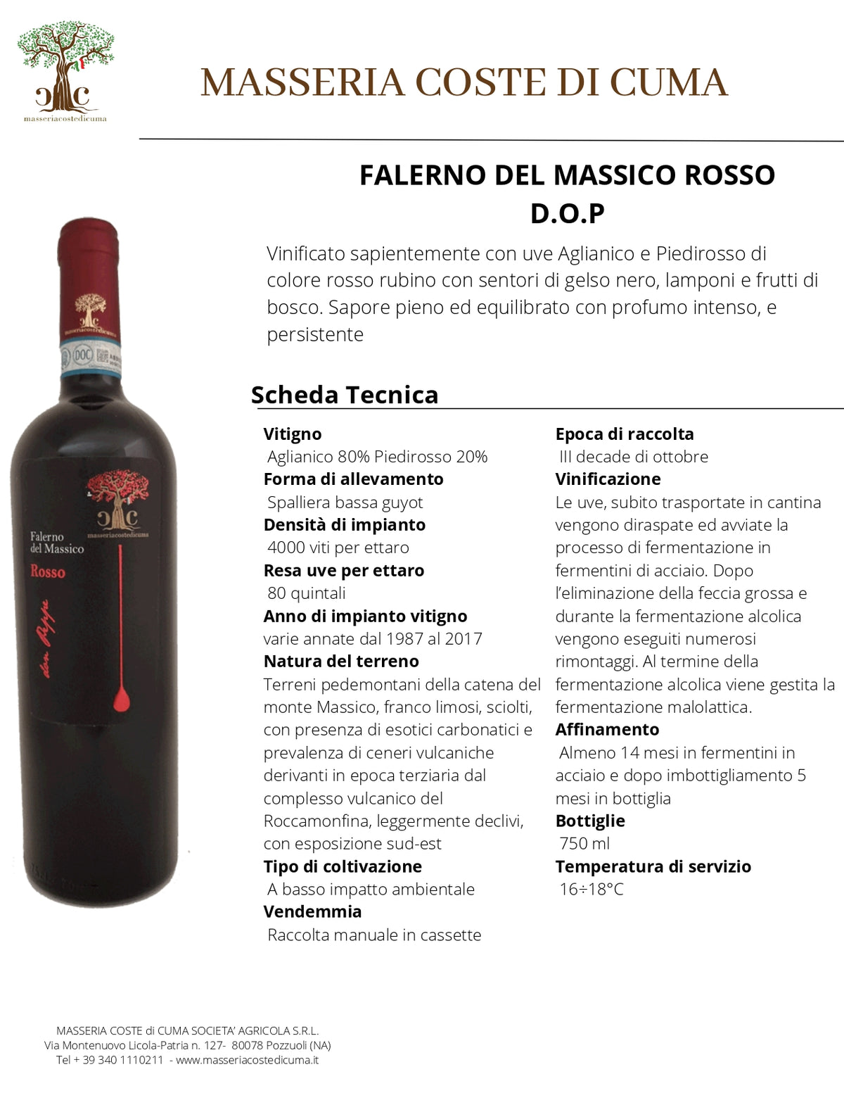 VINO ROSSO FALERNO DEL MASSICO ROSSO D.O.P - 75CL - MASSERIA COSTE DI CUMA