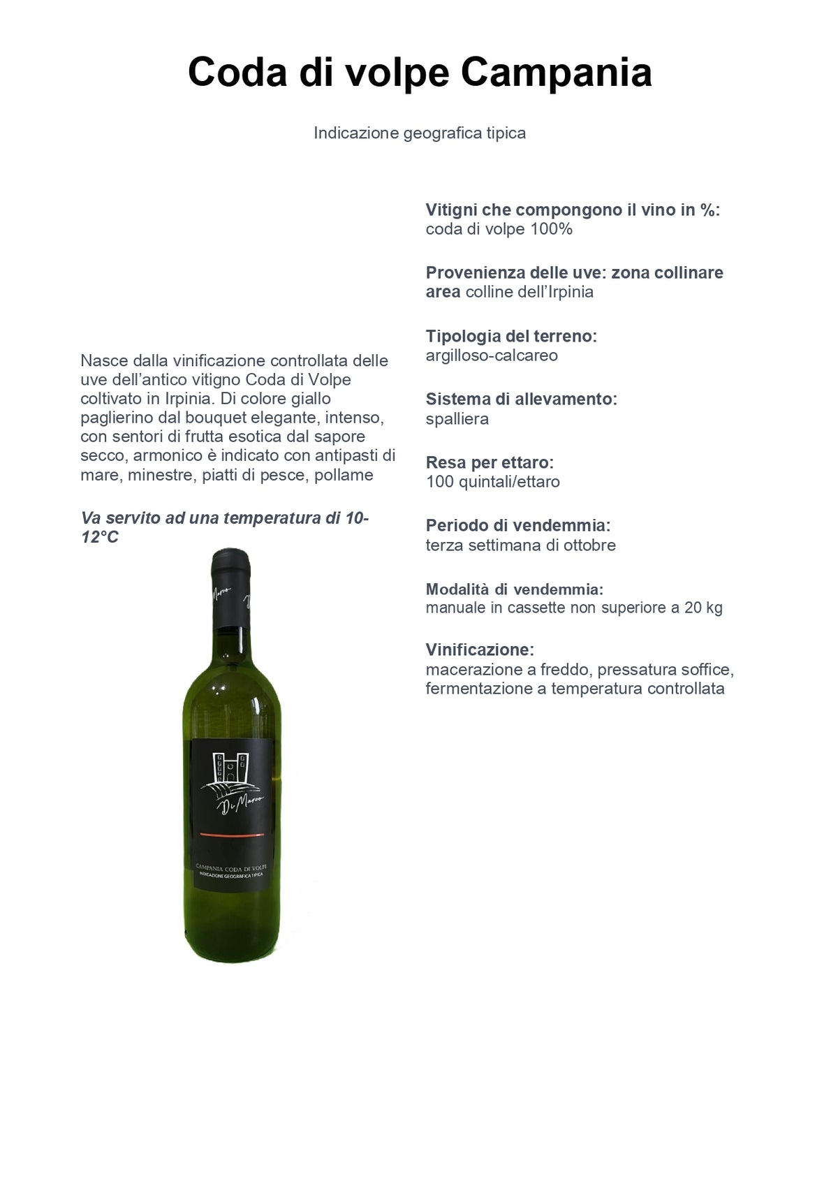 CODA DI VOLPE CAMPANIA IGT - 75CL - CANTINA DI MARCO