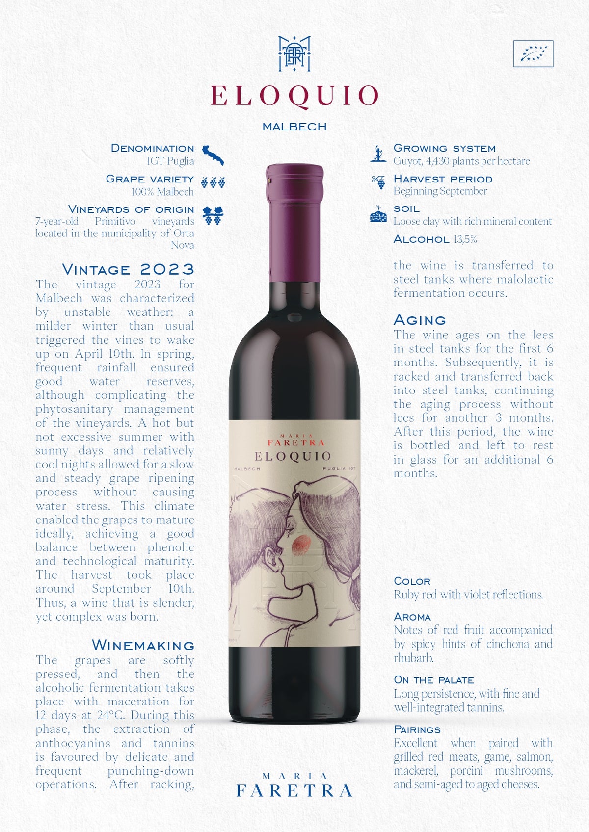 VINO ROSSO MALBECH ELOQUIO - 75CL - MARIA FARETRA