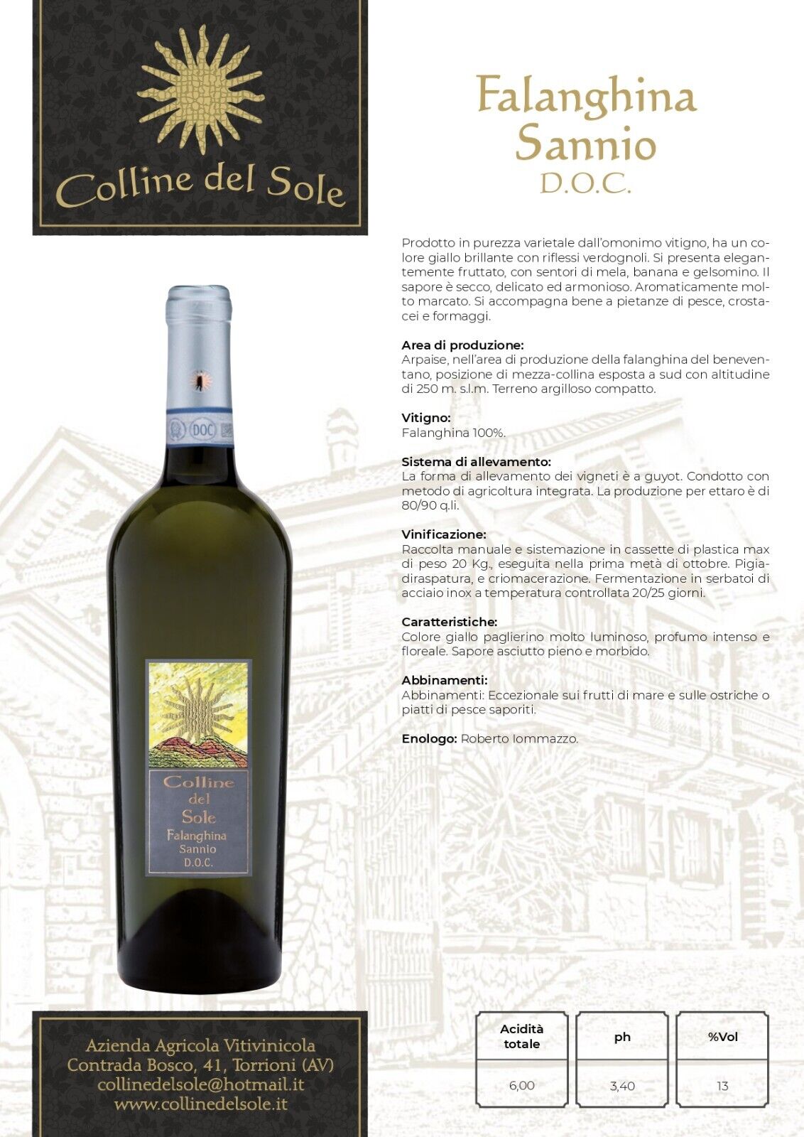 VINO BIANCO FALANGHINA SANNIO DOC - 75CL - COLLINE DEL SOLE